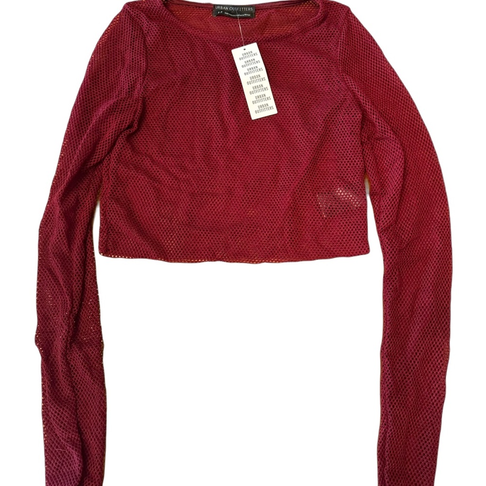 Rich red mesh crop with long sleeves